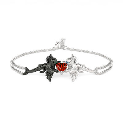 Jeulia Hug Me "Strongest Romance" Dragon Couple Heart Cut Sterling Silver Bracelet