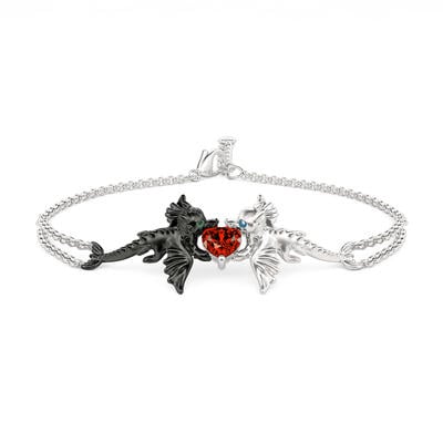 Jeulia Hug Me "Strongest Romance" Dragon Couple Heart Cut Sterling Silver Bracelet