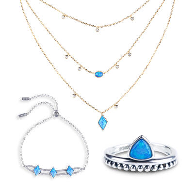 Jeulia Geometry Opal Sterling Silver Jewelry Set