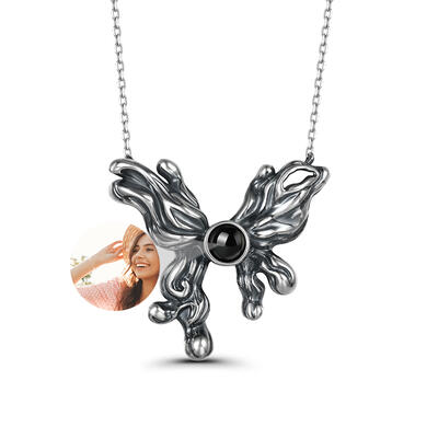 Jeulia Collar Vintage de Plata de Ley con Proyección de Foto Personalizada Mariposa