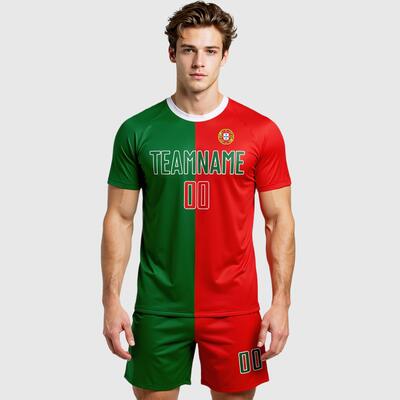 Custom Kelly Green Red-White Sublimation Portuguese Flag Soccer Uniform Jersey