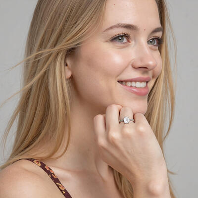 "Beloved Bliss" Emerald Cut Side Stone Engagement Ring
