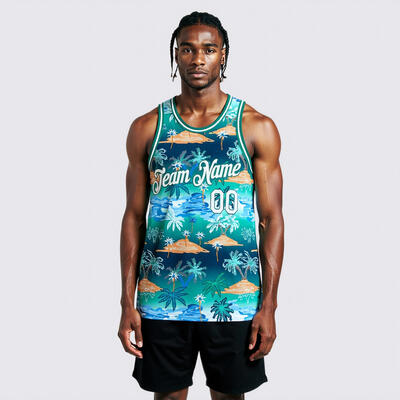 Custom Kelly Green White-Kelly Green 3D Pattern Hawaii Palm Trees Authentic Basketball Jersey
