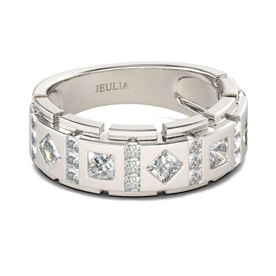 Jeulia Princess Cut Sterling Silver Men's Band