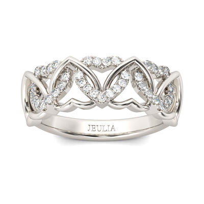 Jeulia Interlocking Hearts Round Cut Sterling Silver Women's Band