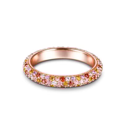 Jeulia "Blazing with Color" Multi-color Round Cut Sterling Silver Women's Band