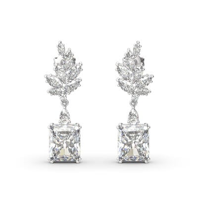 Jeulia Vintage Leaf Radiant Cut Sterling Silver Earrings