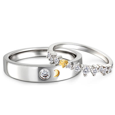 Jeulia "Always & Forever" Moon & Star Sterling Silver Couple Rings