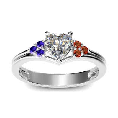 Jeulia Blue-White-Red Three Color Heart Ring Sterling Silver