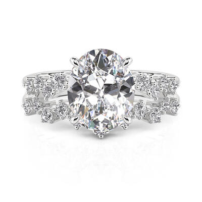 Jeulia Heart Beat Oval Bridal Ring Set Sterling Silver
