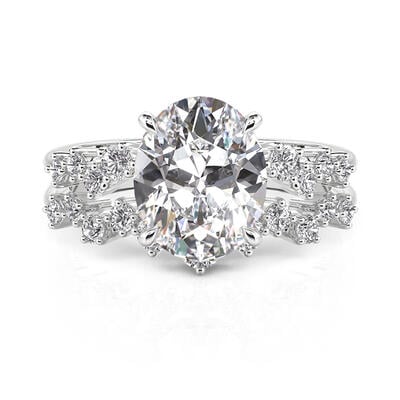 Jeulia Heart Beat Oval Bridal Ring Set Sterling Silver