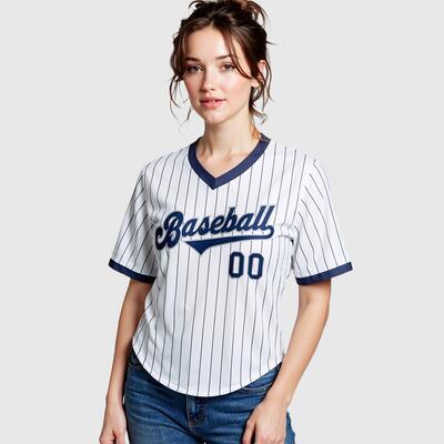 オーダーメイド可能 ホワイト ピンストライプ 背番号 胸番号入り 名前 ネーム ロゴマーク 野球Tシャツ ユニフォーム