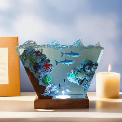 Handmade Resin Ocean Lamp – Shark & Starfish Design | Eco-Friendly Coastal Decor | Unique Gift Idea