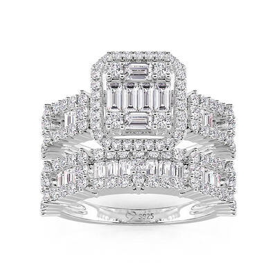 Jeulia Vintage Multi-Stone Baguette Cut Halo Bridal Set 2PCS