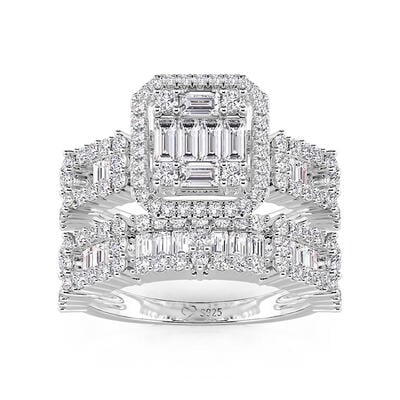 Jeulia Vintage Multi-Stone Baguette Cut Halo Bridal Set 2PCS