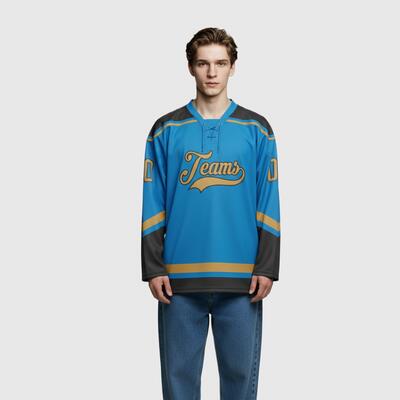 Custom Blue Hockey Lace Neck Moisture-Wicking Squad Jersey