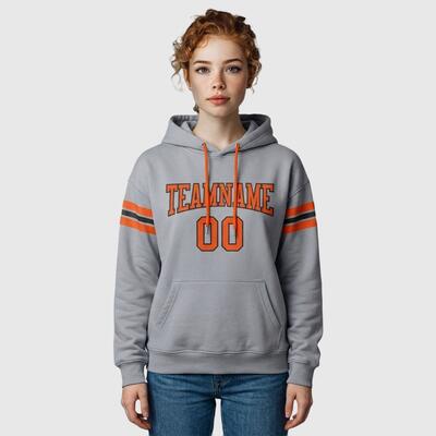 Custom Stitched Gray Football Pullover Hoodie Cozy Fabric Custom Team Logo & Chosen Number