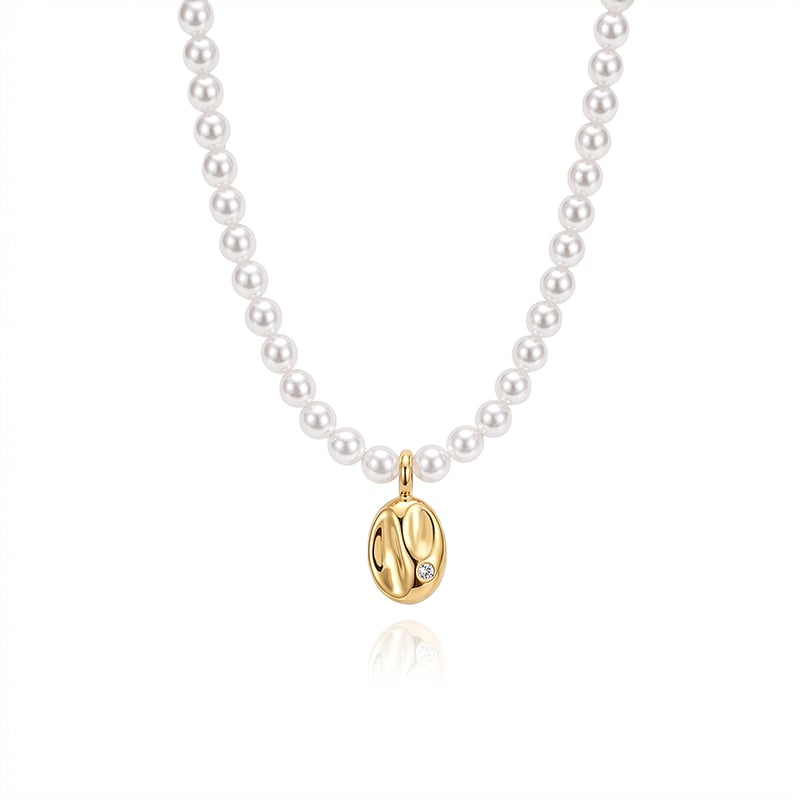 Jeulia Alltagsschmuck Andy Style Halskette Perle mit Unregelmäßiger Goldscheibe