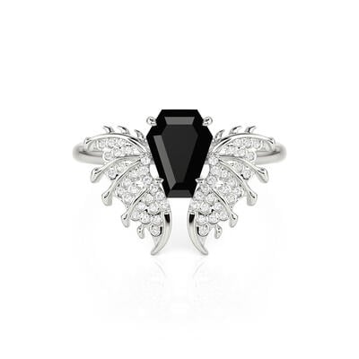 Jeulia Until Death Gothic Bat Wing Black Coffin Ring