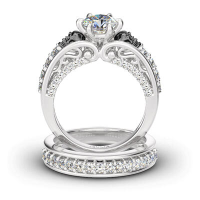 Jeulia Two Tone Round Cut Sterling Silver Skull Ring Set