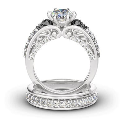 Jeulia Two Tone Round Cut Sterling Silver Skull Ring Set