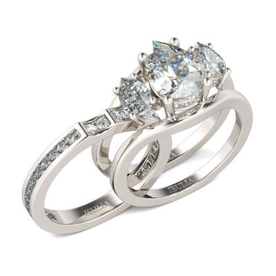 Jeulia Three Stone Pear Cut Sterling Silver Ring Set