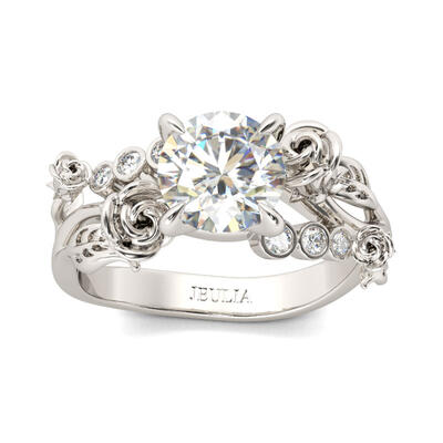 Jeulia Rose Design Round Cut Sterling Silver Ring