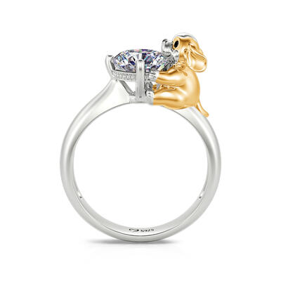 Jeulia Hug Me Anillo con un perrito Cavalier de plata de ley de corte redondo