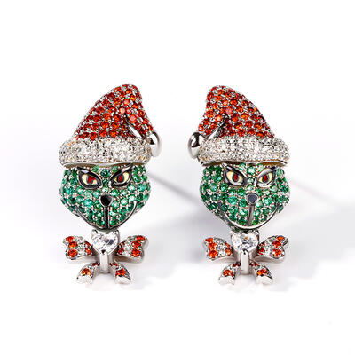 Jeulia "Holiday Cheermeister" Christmas Monster Inspired Sterling Silver Earrings