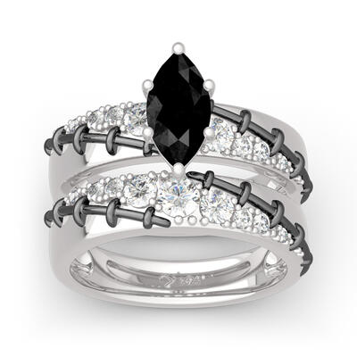 Jeulia Diagonal Marquise Cut Sterling Silver Ring Set