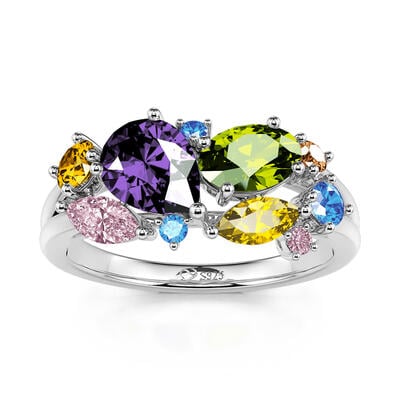 Jeulia "Gorgeous Soul" Multi-colored Stones Sterling Silver Cluster Ring