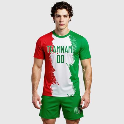Custom Soccer Uniform Jersey Grass Green Red-White Sublimation Mexico Soccer Uniform Jersey