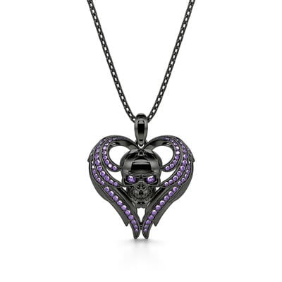 Jeulia Collar de plata de ley en forma de corazón con calavera