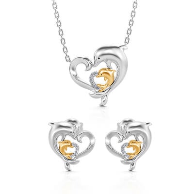 Jeulia "Joyful Dance" Mom & Baby Dolphin Sterling Silver Jewelry Set