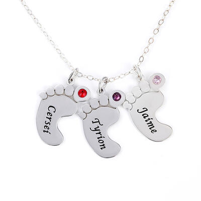 Jeulia Collier Famille en Argent Sterling avec Pied de Bébé Gravé et Pierre de Naissance