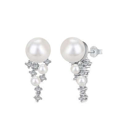 Jeulia "Shimmer" Pearl Sterling Silver Drop Earrings