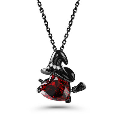 Jeulia Collar de Moda con Diseño de Bruja de Plata de Ley