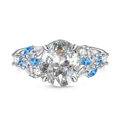 Jeulia Blue and White Two Tone Cluster Oval Promise Ring Sterling Silver