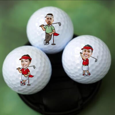 Customized Golf Ball Set of 3 Funny Faces Creative Decoration for Friends