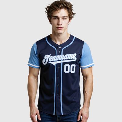 Custom Navy Light Blue Two Tone Baseball Jersey Personalized Insignia for Matches Practices and Youth Leagues