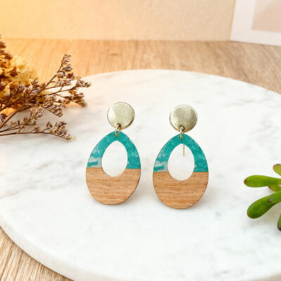 Retro Exaggerated Log-Style Wood & Resin Earrings – Unique Chunky Statement Earrings