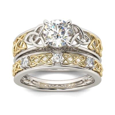 Jeulia Celtic Knot Round Cut Sterling Silver Ring Set