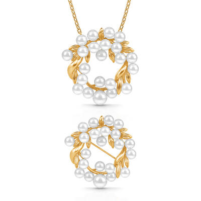 Jeulia "Lady Pearl" Leaf Circle Cultured Pearl Sterling Silver Jewelry Set