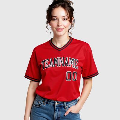 野球 名前 チーム名 番号 Tシャツ Vネック 野球ウェア ユニフォーム レッド 男女兼用 オーダーメイド