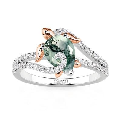 Jeulia Hug Me Anillo de Compromiso Tortuga Marina Dos Tonos Ágata Musgo