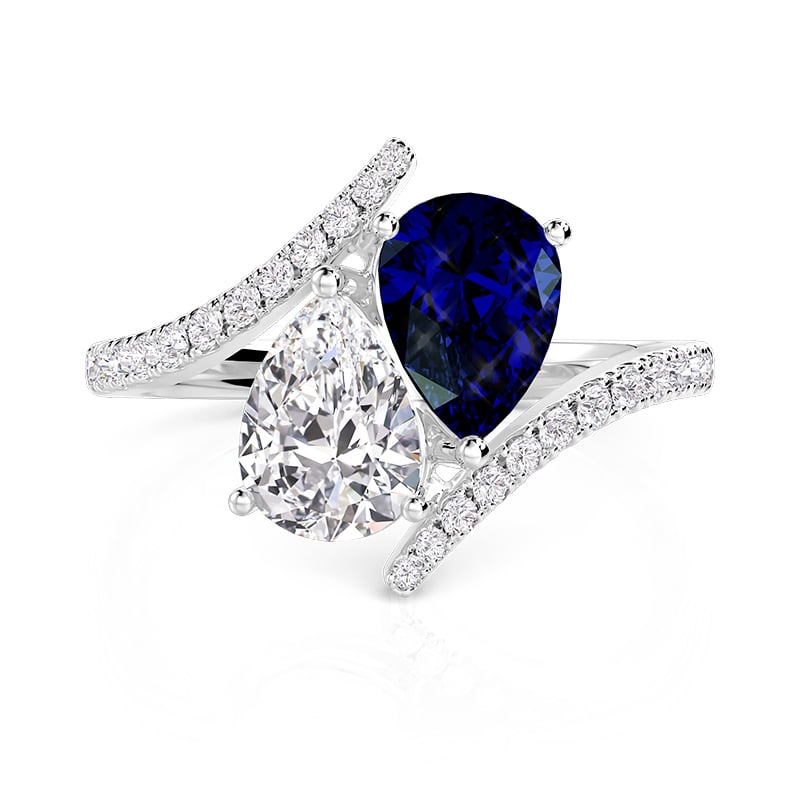 Jeulia Bague de Fiançailles Toi et Moi Taille Poire avec Pierre de Naissance Personnalisée