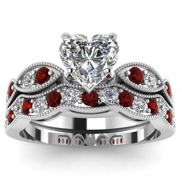 Jeulia Milgrain Heart Cut Sterling Silver Ring Set