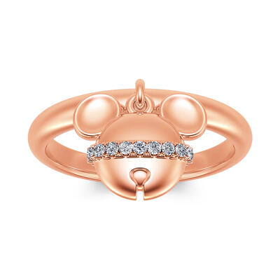 Jeulia Cartoon Mouse Rose Gold Tone Sterling Silver Dangle Ring