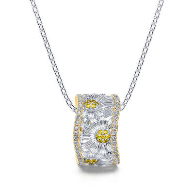 Jeulia Two Tone Daisy Floral Sterling Silver Necklace