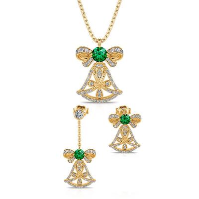 Jeulia Conjunto de joyas con cascabeles de plata de ley en tono de oro amarillo